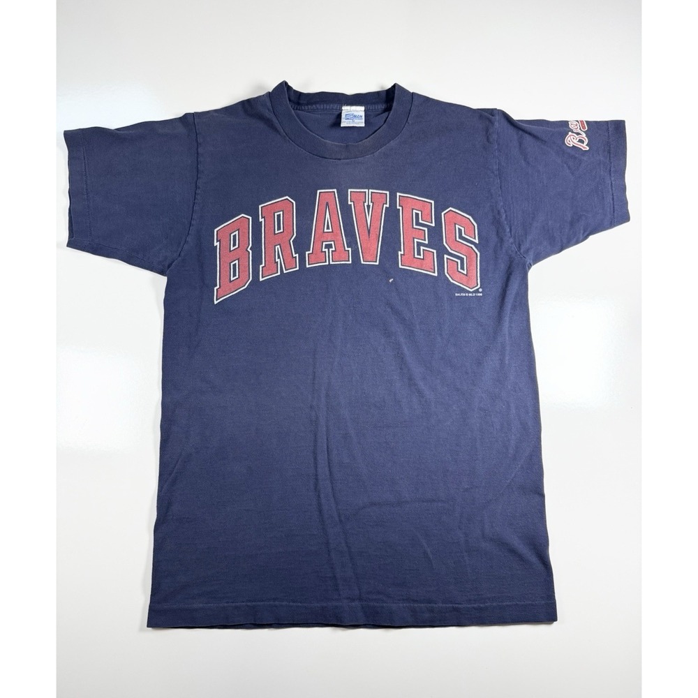 Vintage Atlanta Braves T Shirt Men's Medium Blue Salem Sportswear MLB USA Made‎
